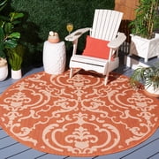 Safavieh Courtyard Dara Damask Indoor/Outdoor Area Rug, Terracotta/Natural, 5'3" x 5'3" Round