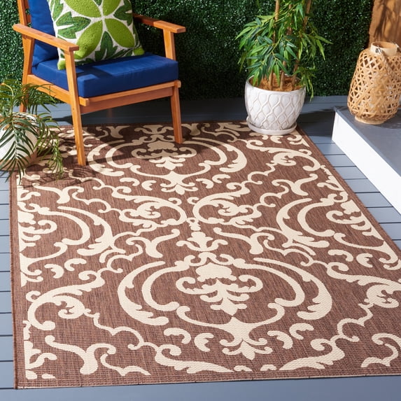 Safavieh Courtyard Dara Damask Indoor/Outdoor Area Rug, Chocolate/Natural, 5'3" x 7'7"
