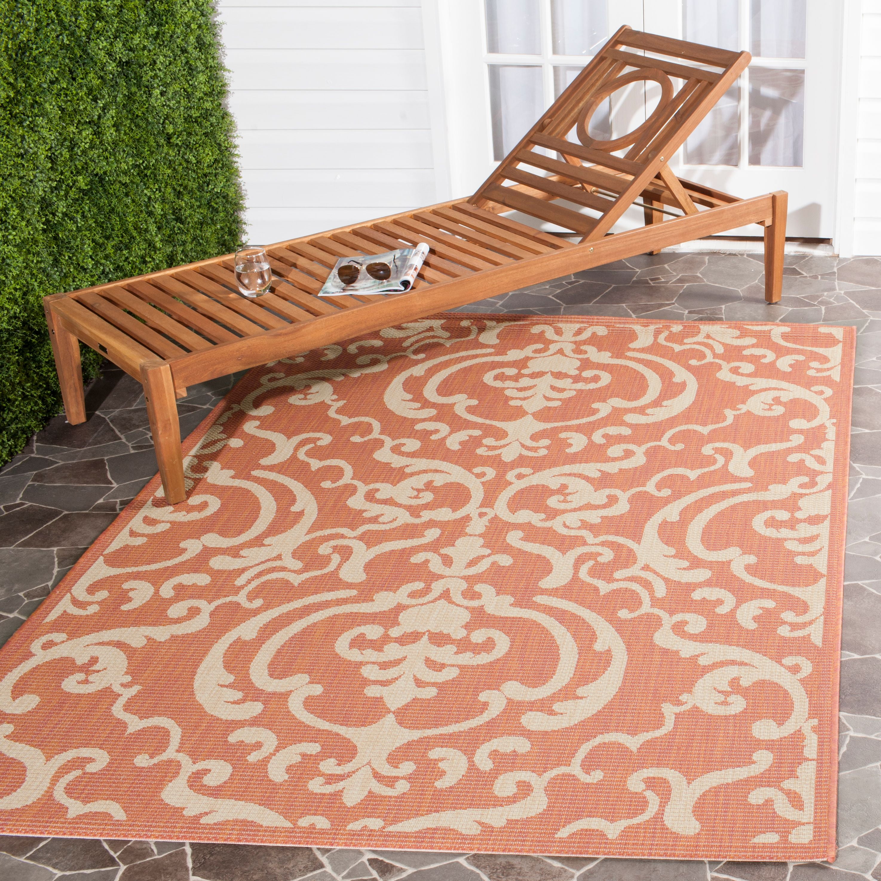 Terracotta and Natural Rectangular Synthetic Indoor/Outdoor Area Rug