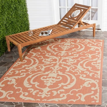 SAFAVIEH Courtyard Dara Damask Indoor/Outdoor Area Rug, 5'3" x 7'7", Terracotta/Natural