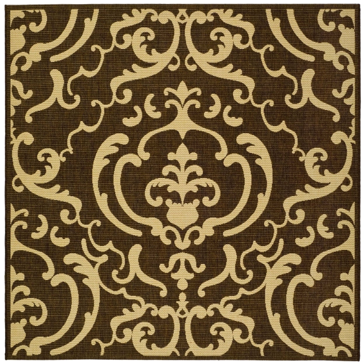 Chocolate and Natural Floral Motif Square Area Rug
