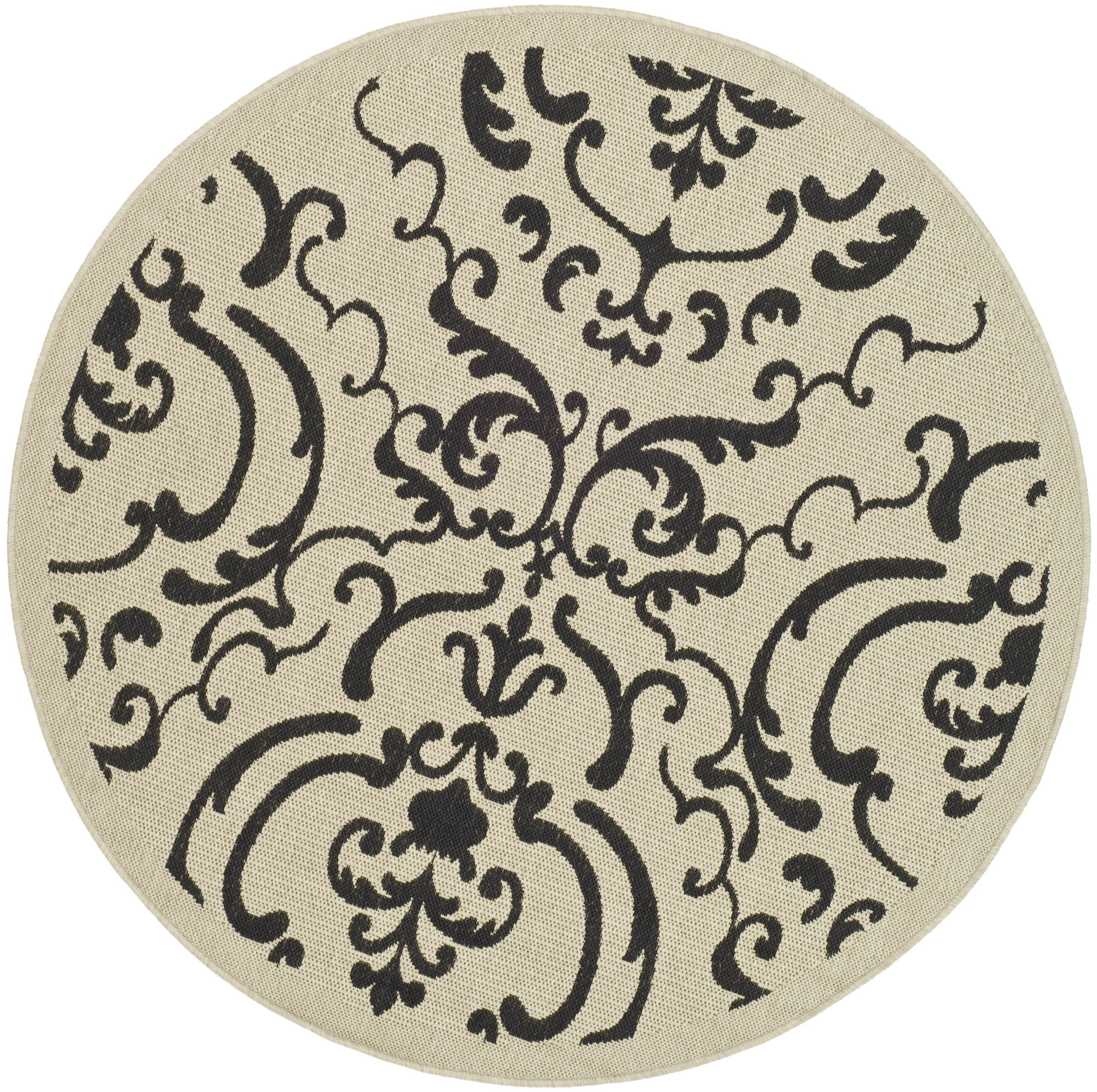 Safavieh Courtyard Dara Damask Indoor/Outdoor Area Rug, Sand/Black, 7'10" x 7'10" Round