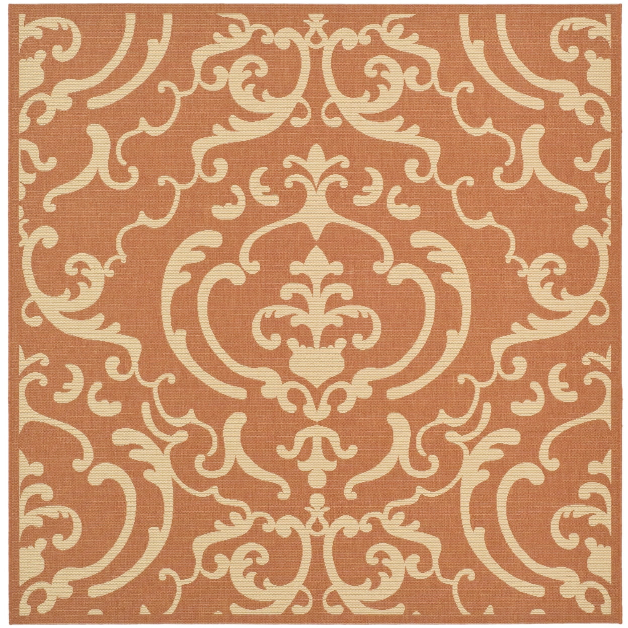 Terracotta and Natural Square Synthetic Indoor/Outdoor Rug