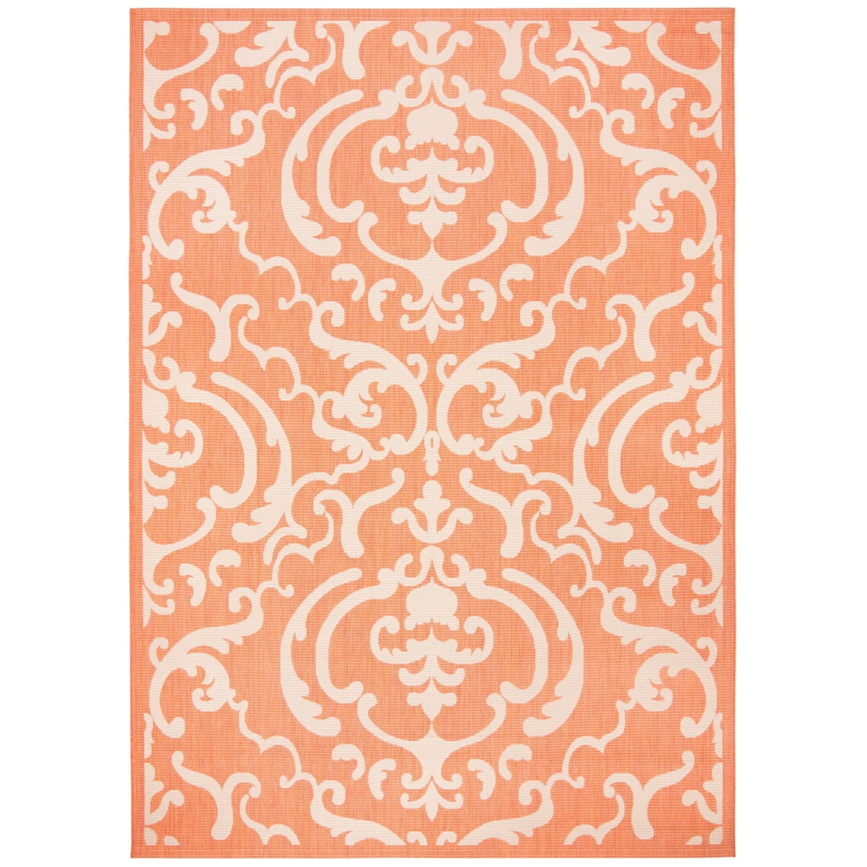 8' X 11' Orange And Ivory Damask Indoor Outdoor Area Rug 8' X 11' Orange And Ivory Damask Indoor Outdoor Area Rug