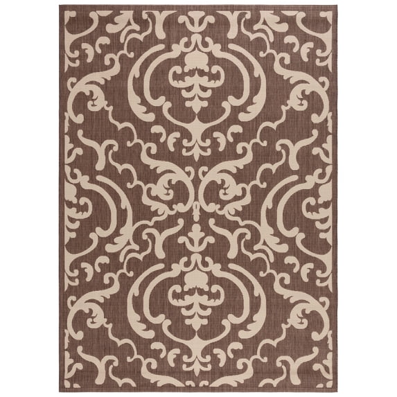 Safavieh Courtyard Dara Damask Indoor/Outdoor Area Rug, Chocolate/Natural, 9' x 12'