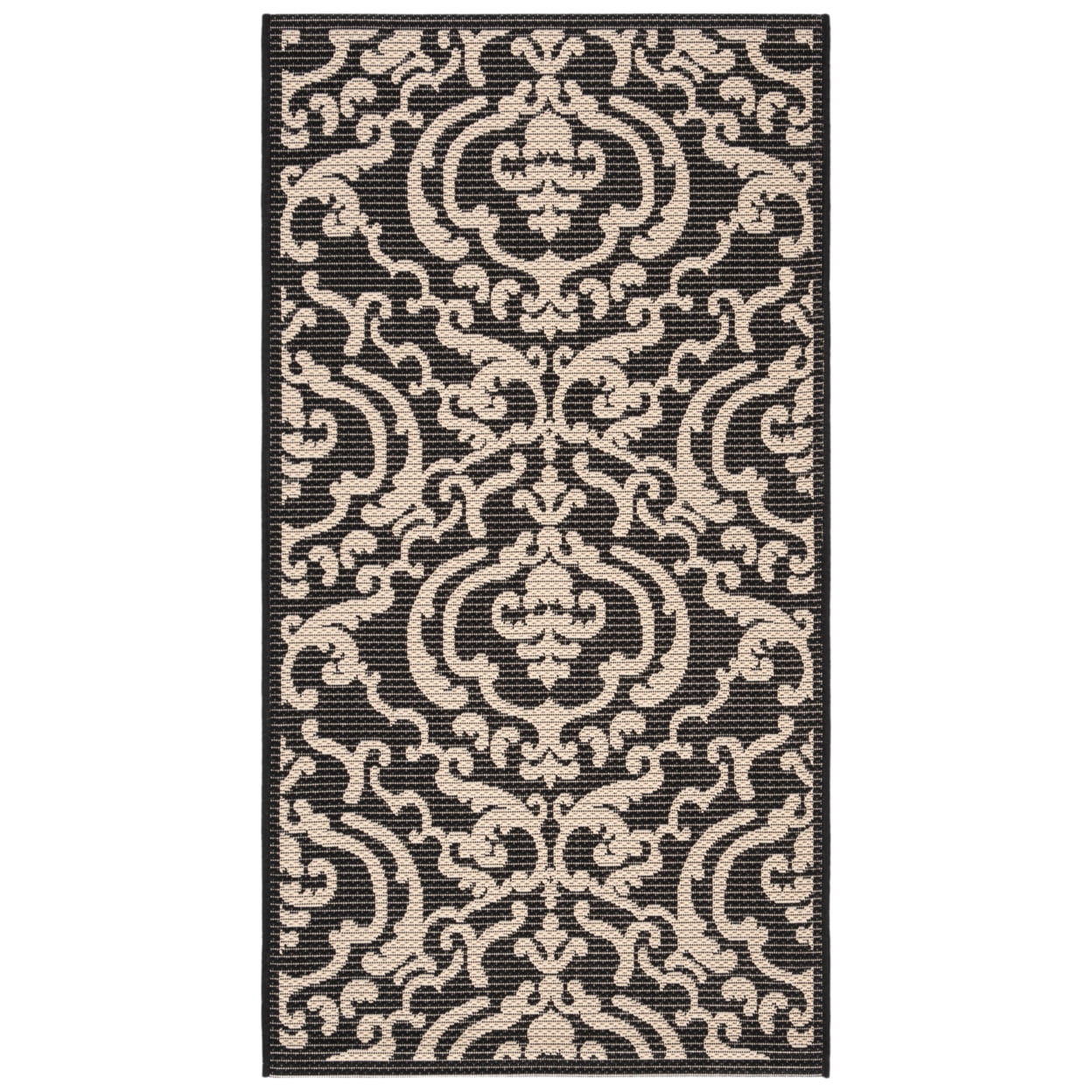SAFAVIEH Courtyard Dara Damask Indoor/Outdoor Area Rug, Black/Sand, 2'7 ...