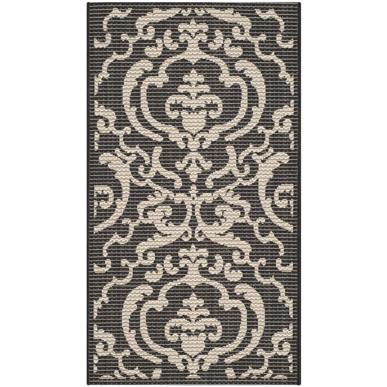 Sleek 24'' Black and Sand Synthetic Square Indoor/Outdoor Rug