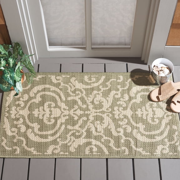 Safavieh Courtyard Dara Damask Indoor/Outdoor Area Rug, Olive/Natural, 2'7" x 5'