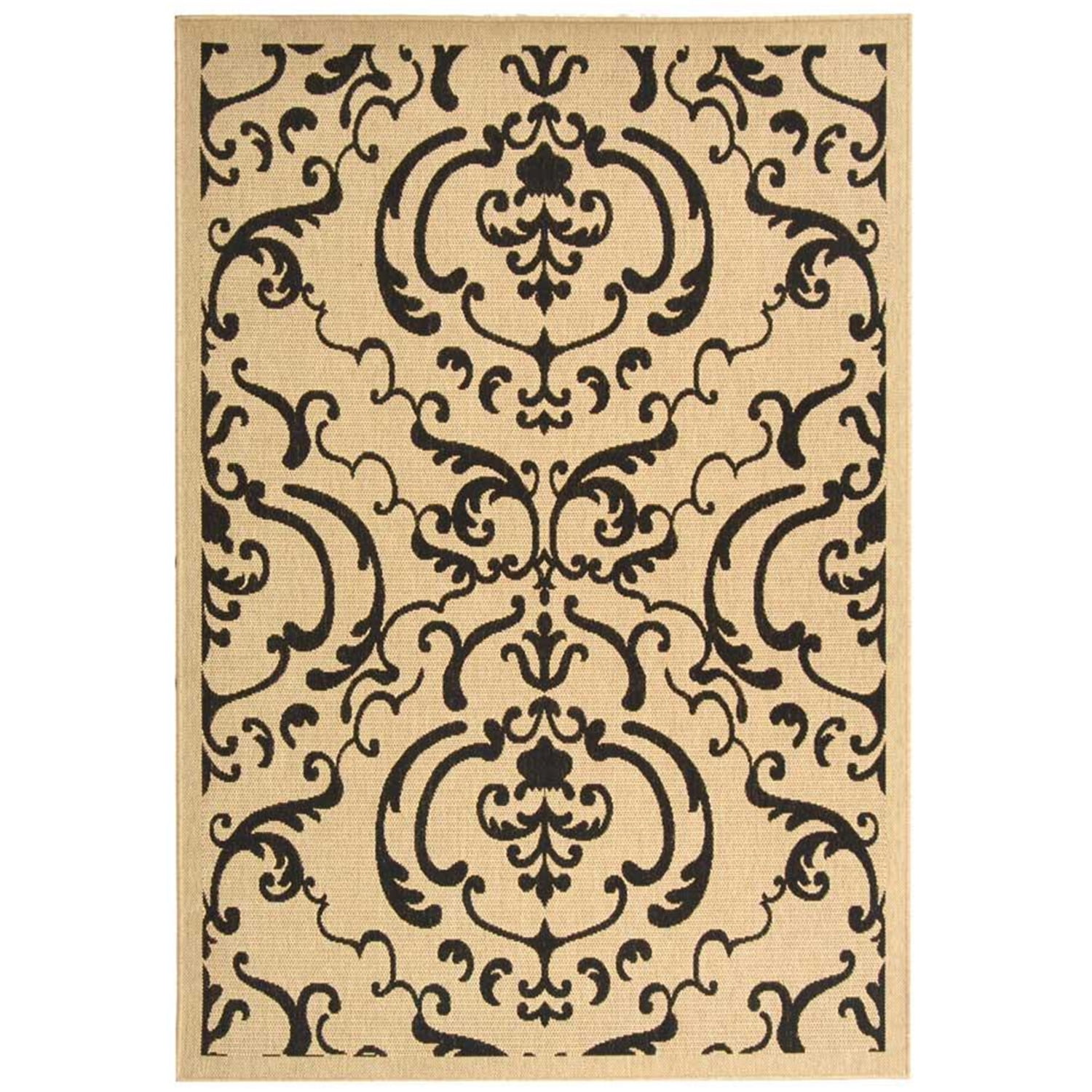 Sand and Black Rectangular Synthetic Indoor/Outdoor Area Rug