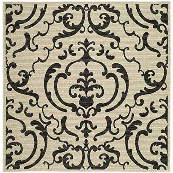 SAFAVIEH Courtyard Dara Damask Indoor/Outdoor Area Rug, Sand/Black, 7'10" x 7'10" Square