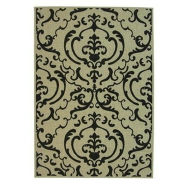 SAFAVIEH Courtyard Dara Damask Indoor/Outdoor Area Rug, Sand/Black, 8' x 11'