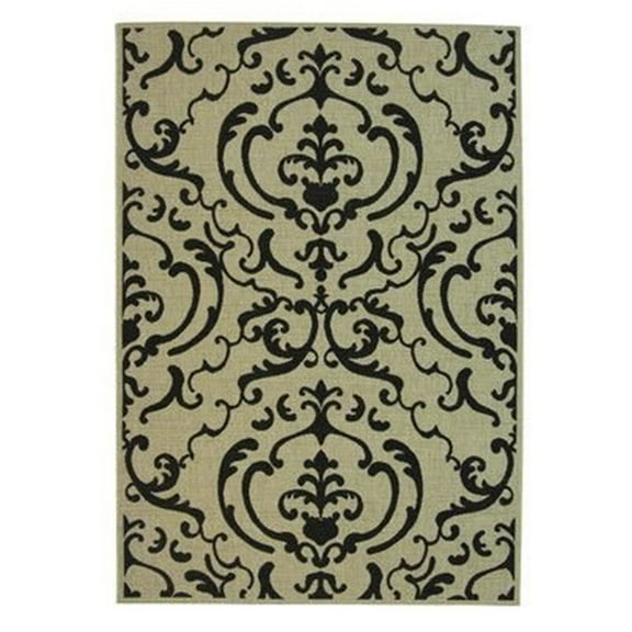 SAFAVIEH Courtyard Dara Damask Indoor/Outdoor Area Rug, Sand/Black, 8' x 11'