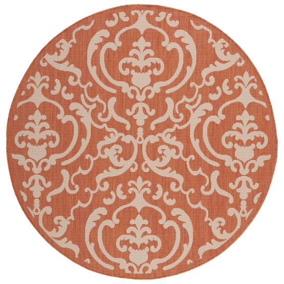 Safavieh Courtyard Dara Damask Indoor/Outdoor Area Rug, Terracotta/Natural, 7'10" x 7'10" Round