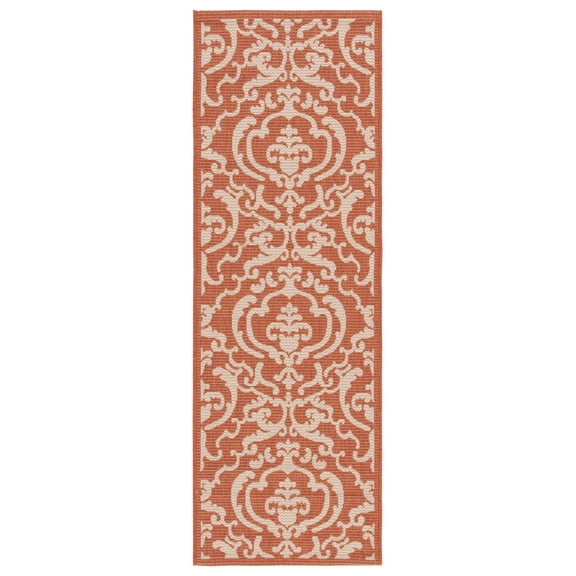 Safavieh Courtyard Dara Damask Indoor/Outdoor Runner Rug, Terracotta/Natural, 2'3" x 10'