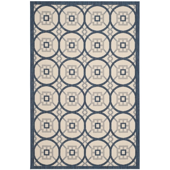 Safavieh Courtyard Darien Geometric Indoor/Outdoor Area Rug, Beige/Navy, 5'3" x 7'7"