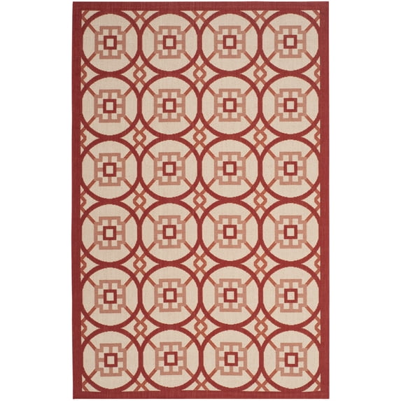 Safavieh Courtyard Darien Geometric Indoor/Outdoor Area Rug, Beige/Red, 5'3" x 7'7"