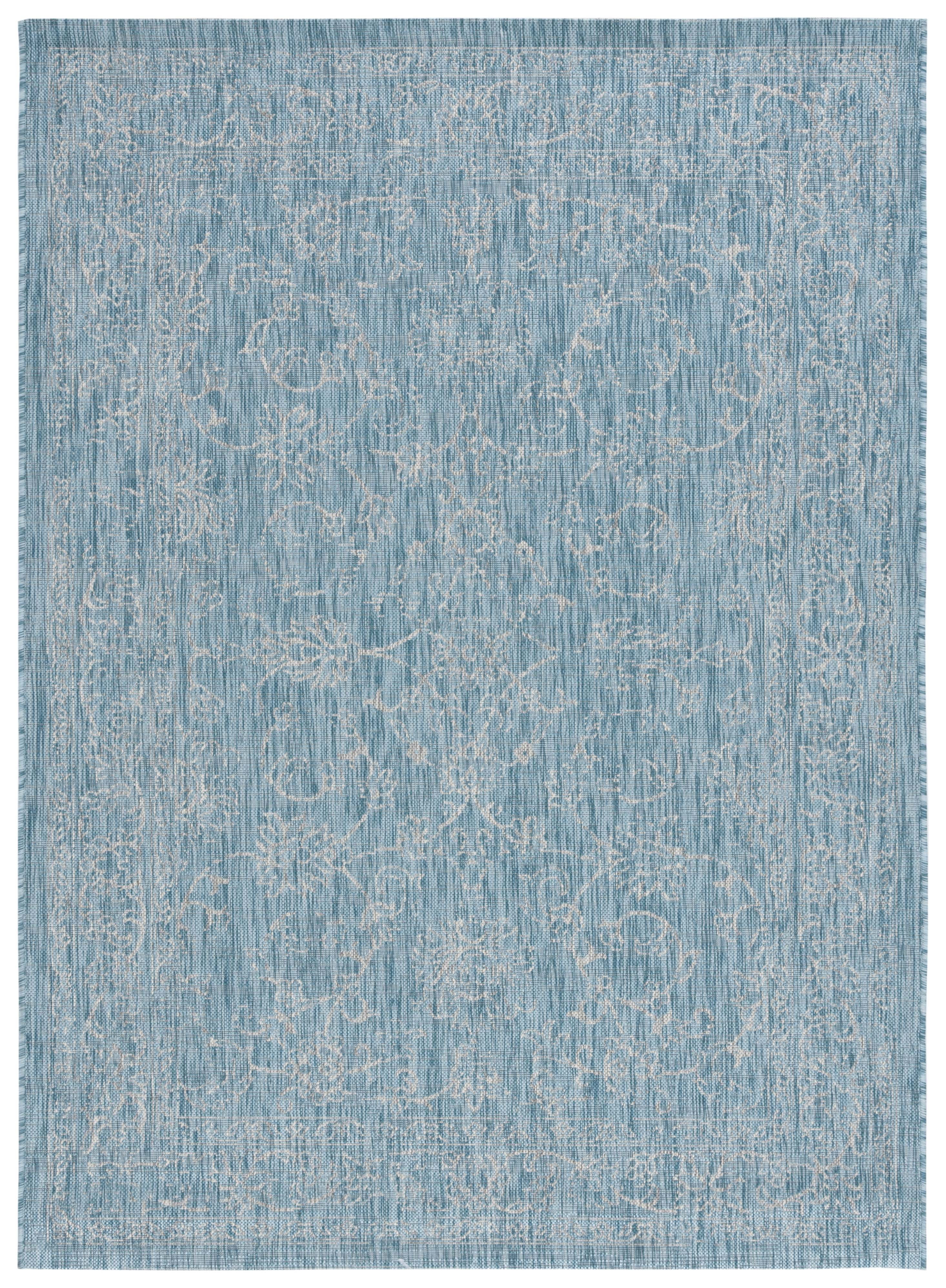 Aqua and Grey Rectangular Non-slip Synthetic Area Rug 2' x 3'7"