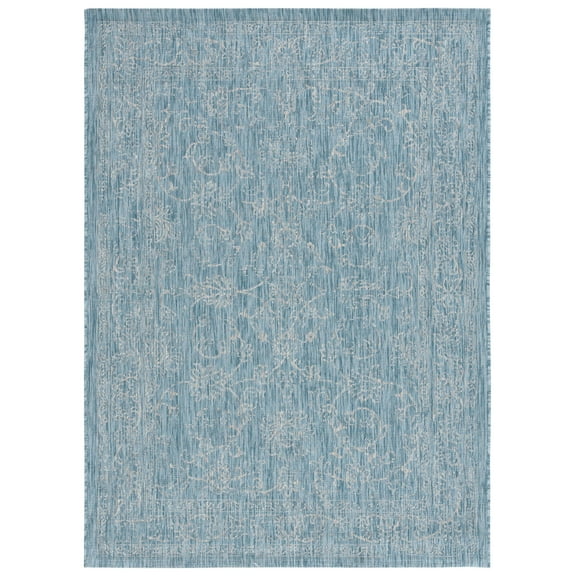 SAFAVIEH Courtyard Darin Botanical Indoor/Outdoor Area Rug, Aqua/Grey, 2' x 3'7"