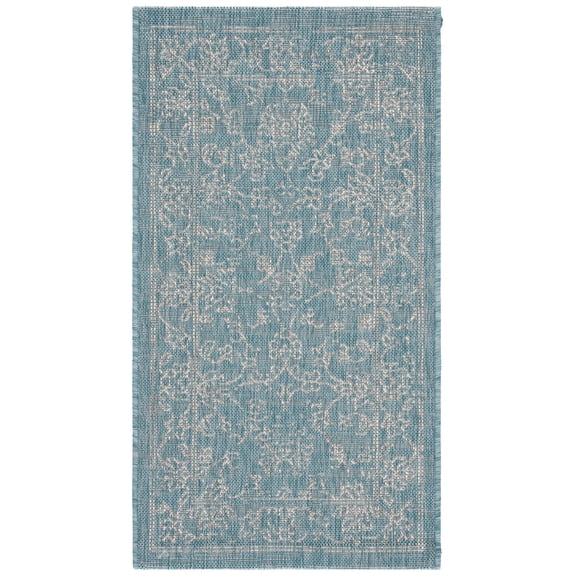 SAFAVIEH Courtyard Darin Botanical Indoor/Outdoor Area Rug, Aqua/Grey, 2' x 3'7"