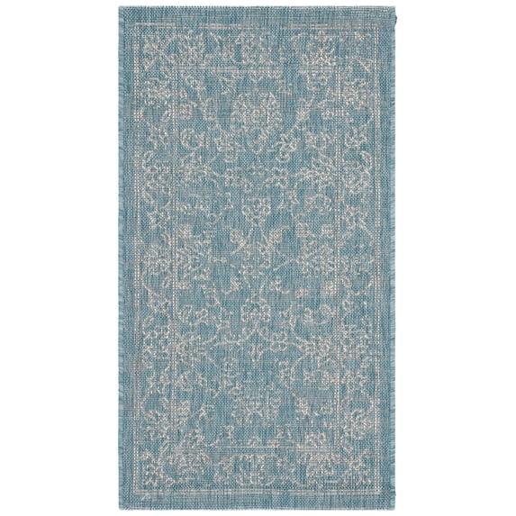 SAFAVIEH Courtyard Darin Botanical Indoor/Outdoor Area Rug, Aqua/Grey, 2' x 3'7"