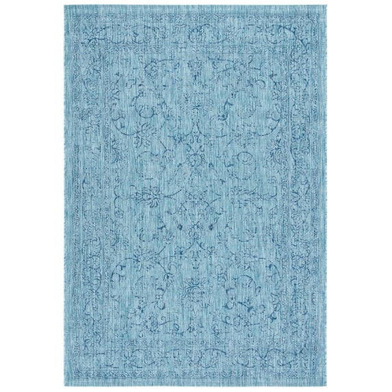 SAFAVIEH Courtyard Darin Botanical Indoor/Outdoor Area Rug, Aqua/Navy, 2' x 3'7"