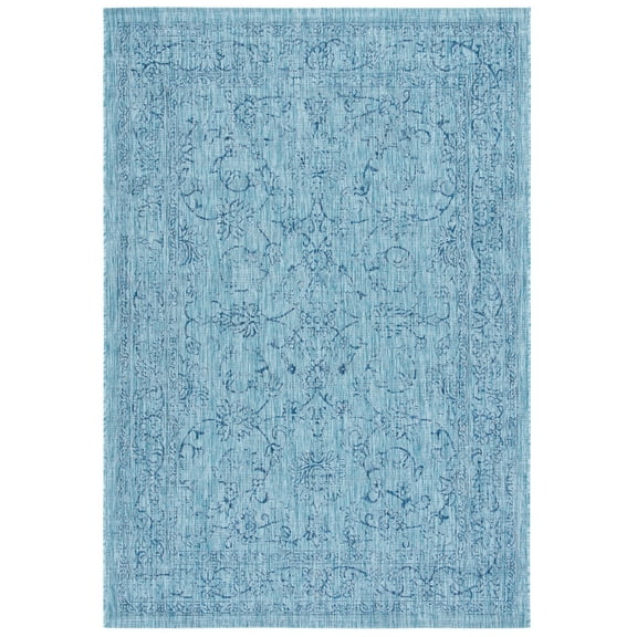 SAFAVIEH Courtyard Darin Botanical Indoor/Outdoor Area Rug, Aqua/Navy, 2' x 3'7"