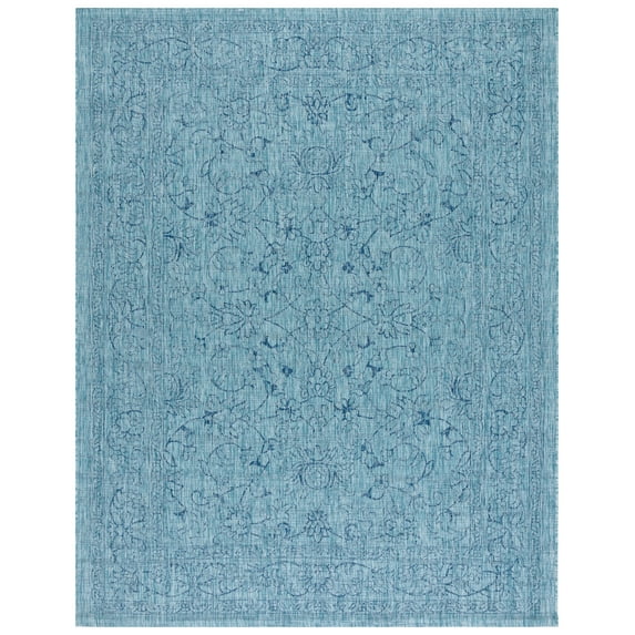 SAFAVIEH Courtyard Darin Botanical Indoor/Outdoor Area Rug, Aqua/Navy, 9' x 12'