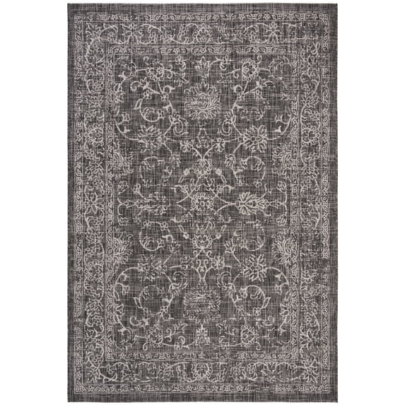 SAFAVIEH Courtyard Darin Botanical Indoor/Outdoor Area Rug, Black/Ivory, 5'3" x 7'7"