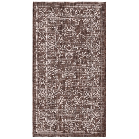 SAFAVIEH Courtyard Darin Botanical Indoor/Outdoor Area Rug, Brown/Ivory, 2' x 3'7"