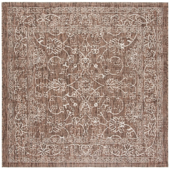 SAFAVIEH Courtyard Darin Botanical Indoor/Outdoor Area Rug, Brown/Ivory, 4' x 4' Square