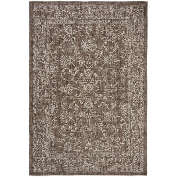 SAFAVIEH Courtyard Darin Botanical Indoor/Outdoor Area Rug, Brown/Ivory, 4' x 5'7"