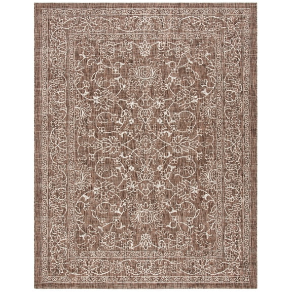 SAFAVIEH Courtyard Darin Botanical Indoor/Outdoor Area Rug, Brown/Ivory, 8' x 10'