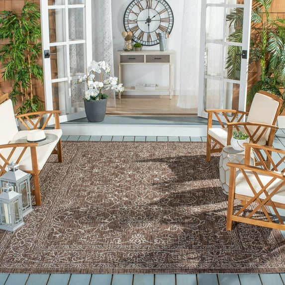 SAFAVIEH Courtyard Darin Botanical Indoor/Outdoor Area Rug, Brown/Ivory, 8' x 11'
