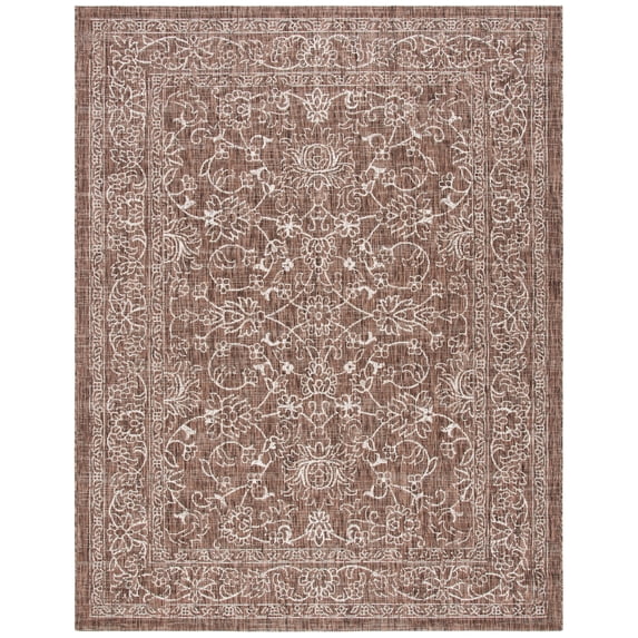 SAFAVIEH Courtyard Darin Botanical Indoor/Outdoor Area Rug, Brown/Ivory, 8' x 11'