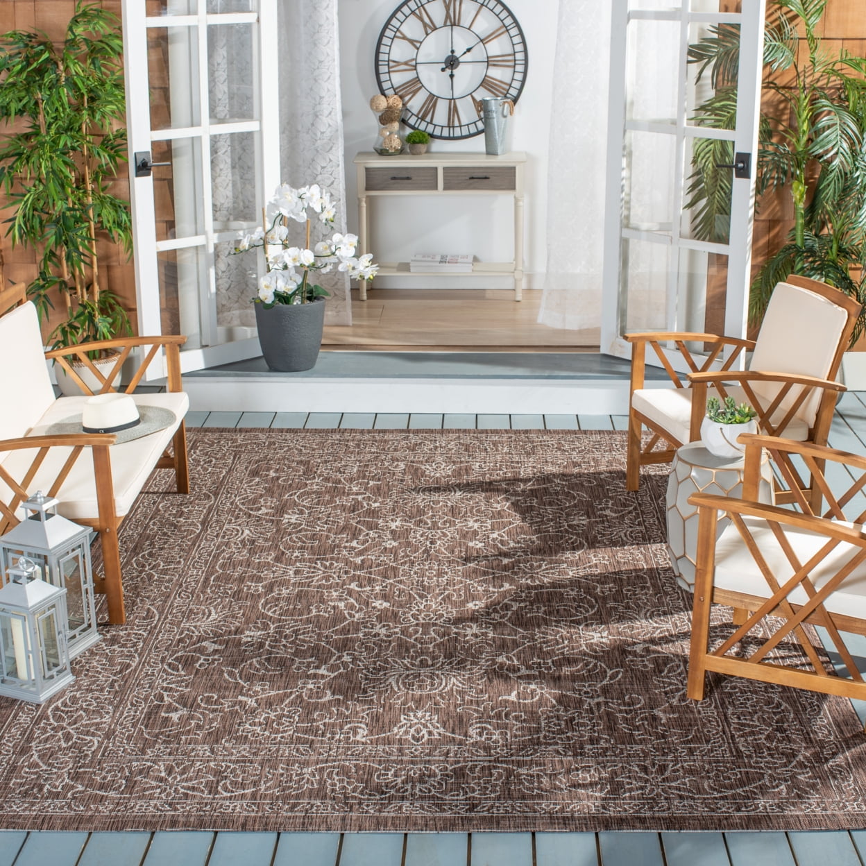 Easy-Care Brown/Ivory Synthetic 9' x 12' Reversible Outdoor Rug