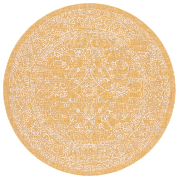 SAFAVIEH Courtyard Darin Botanical Indoor/Outdoor Area Rug, Gold/Ivory, 6'7" x 6'7" Round