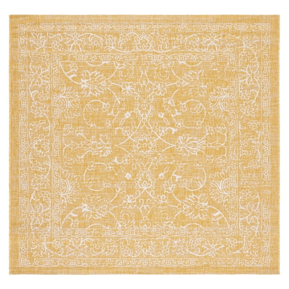SAFAVIEH Courtyard Darin Botanical Indoor/Outdoor Area Rug, Gold/Ivory, 6'7" x 6'7" Square