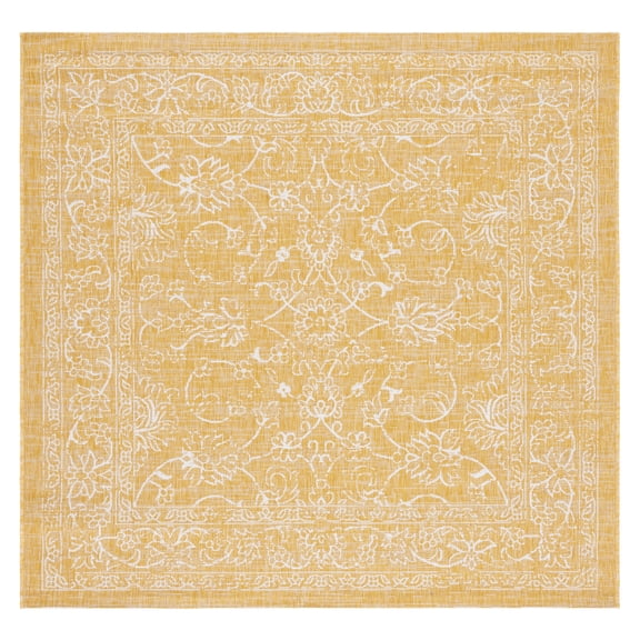 SAFAVIEH Courtyard Darin Botanical Indoor/Outdoor Area Rug, Gold/Ivory, 6'7" x 6'7" Square