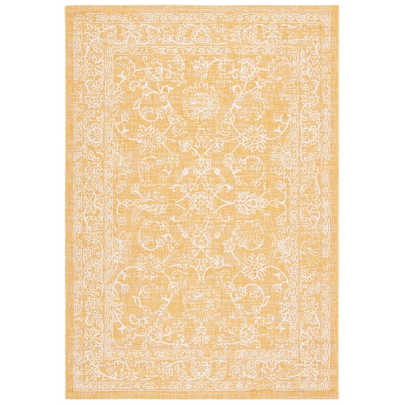 SAFAVIEH Courtyard Darin Botanical Indoor/Outdoor Area Rug, Gold/Ivory, 6'7" x 9'6"