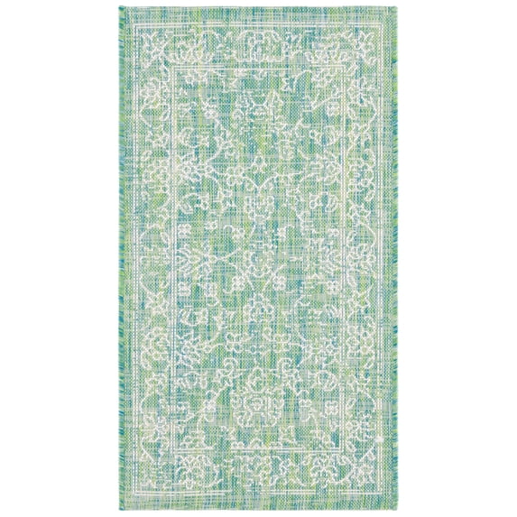SAFAVIEH Courtyard Darin Botanical Indoor/Outdoor Area Rug, Green/Ivory, 2' x 3'7"