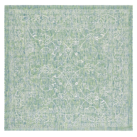 SAFAVIEH Courtyard Darin Botanical Indoor/Outdoor Area Rug, Green/Ivory, 5'3" x 5'3" Square