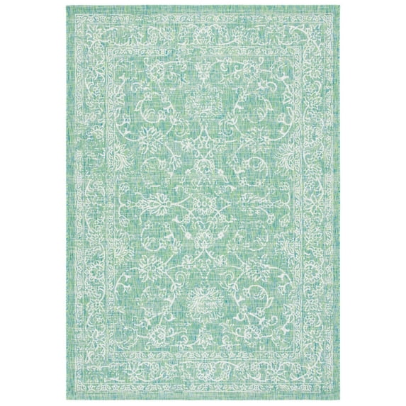 SAFAVIEH Courtyard Darin Botanical Indoor/Outdoor Area Rug, Green/Ivory, 6'7" x 9'6"