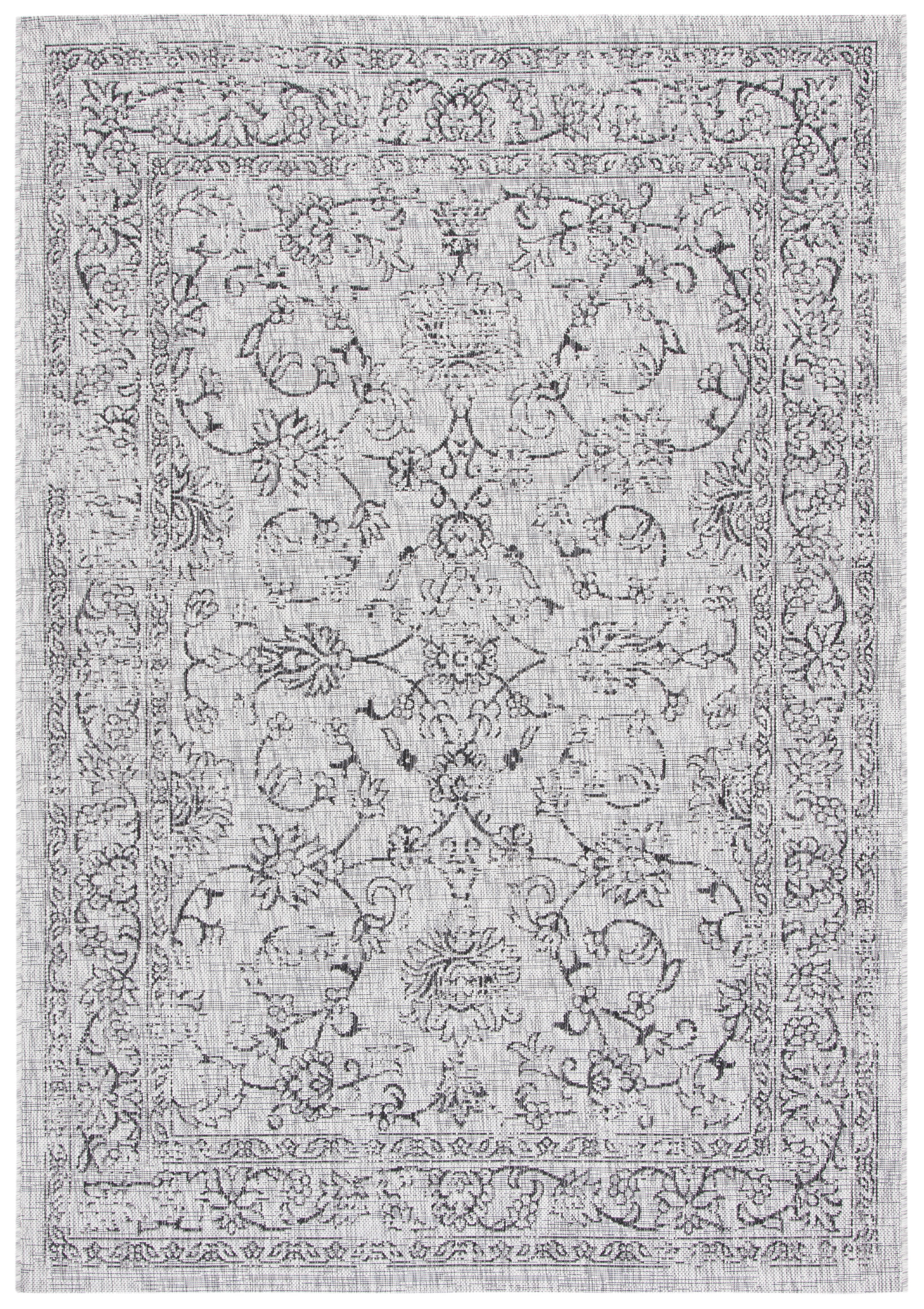 Gray Botanical Pattern Stain-Resistant Indoor/Outdoor Rug