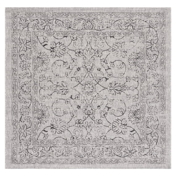 SAFAVIEH Courtyard Darin Botanical Indoor/Outdoor Area Rug, Grey/Black, 6'7" x 6'7" Square
