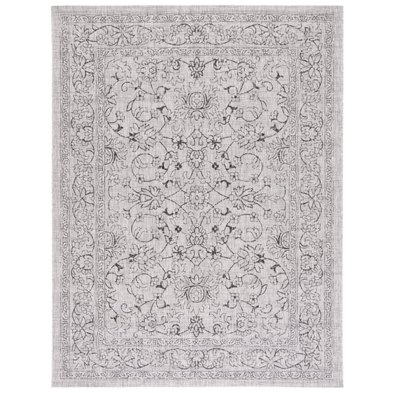 SAFAVIEH Courtyard Darin Botanical Indoor/Outdoor Area Rug, Grey/Black, 9' x 12'