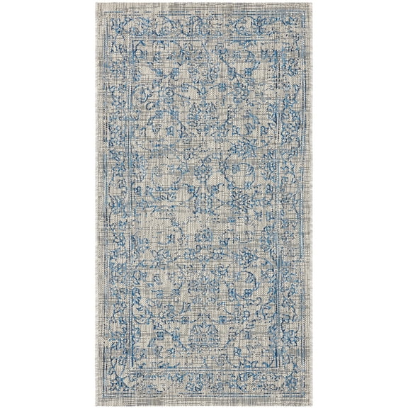SAFAVIEH Courtyard Darin Botanical Indoor/Outdoor Area Rug, Grey/Navy, 2'7" x 5'