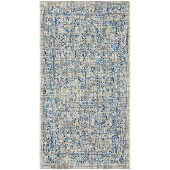 SAFAVIEH Courtyard Darin Botanical Indoor/Outdoor Area Rug, Grey/Navy, 2' x 3'7"