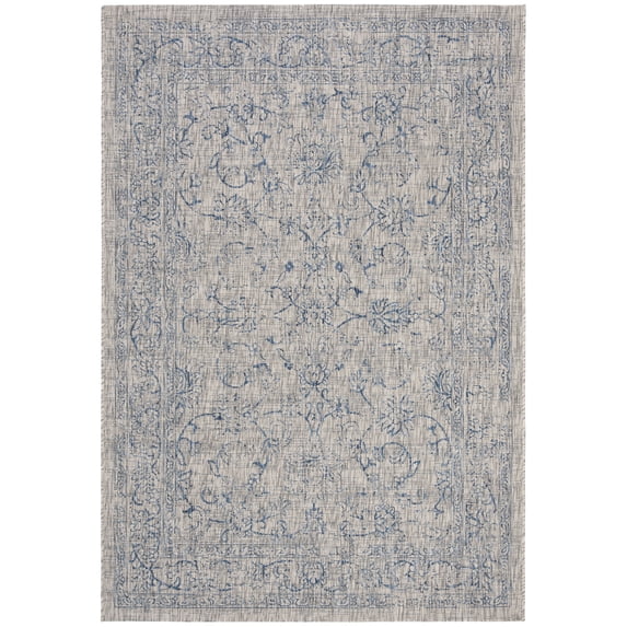 SAFAVIEH Courtyard Darin Botanical Indoor/Outdoor Area Rug, Grey/Navy, 4' x 5'7"