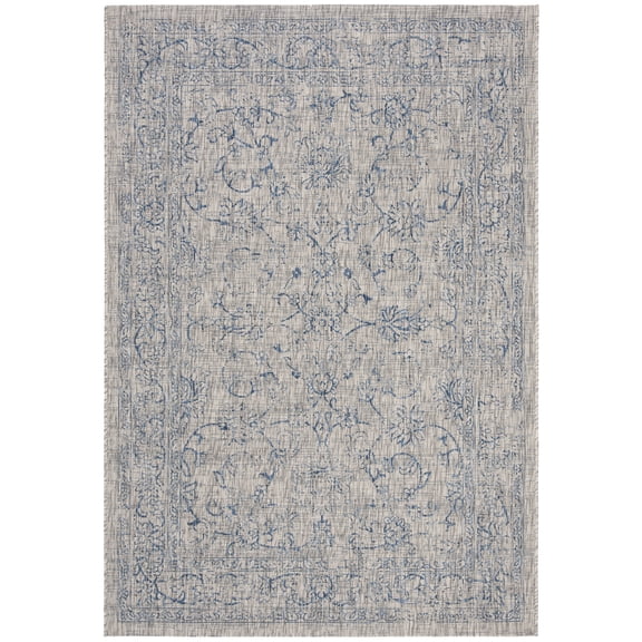 SAFAVIEH Courtyard Darin Botanical Indoor/Outdoor Area Rug, Grey/Navy, 6'7" x 9'6"
