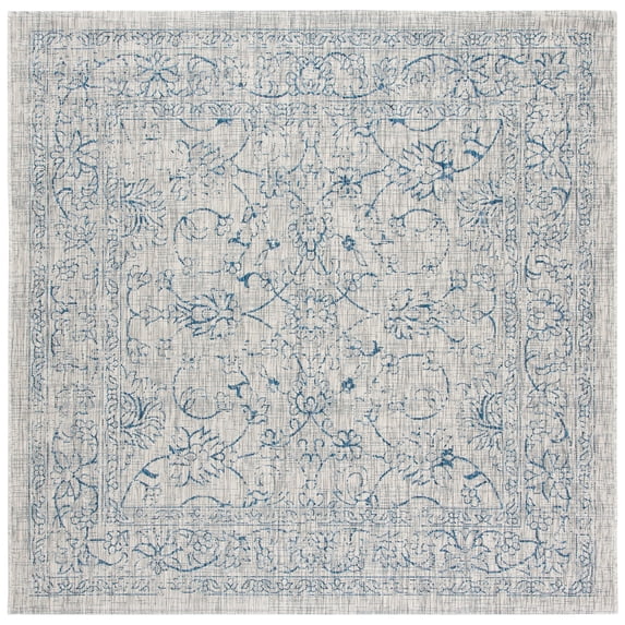 SAFAVIEH Courtyard Darin Botanical Indoor/Outdoor Area Rug, Grey/Navy, 7'10" x 7'10" Square